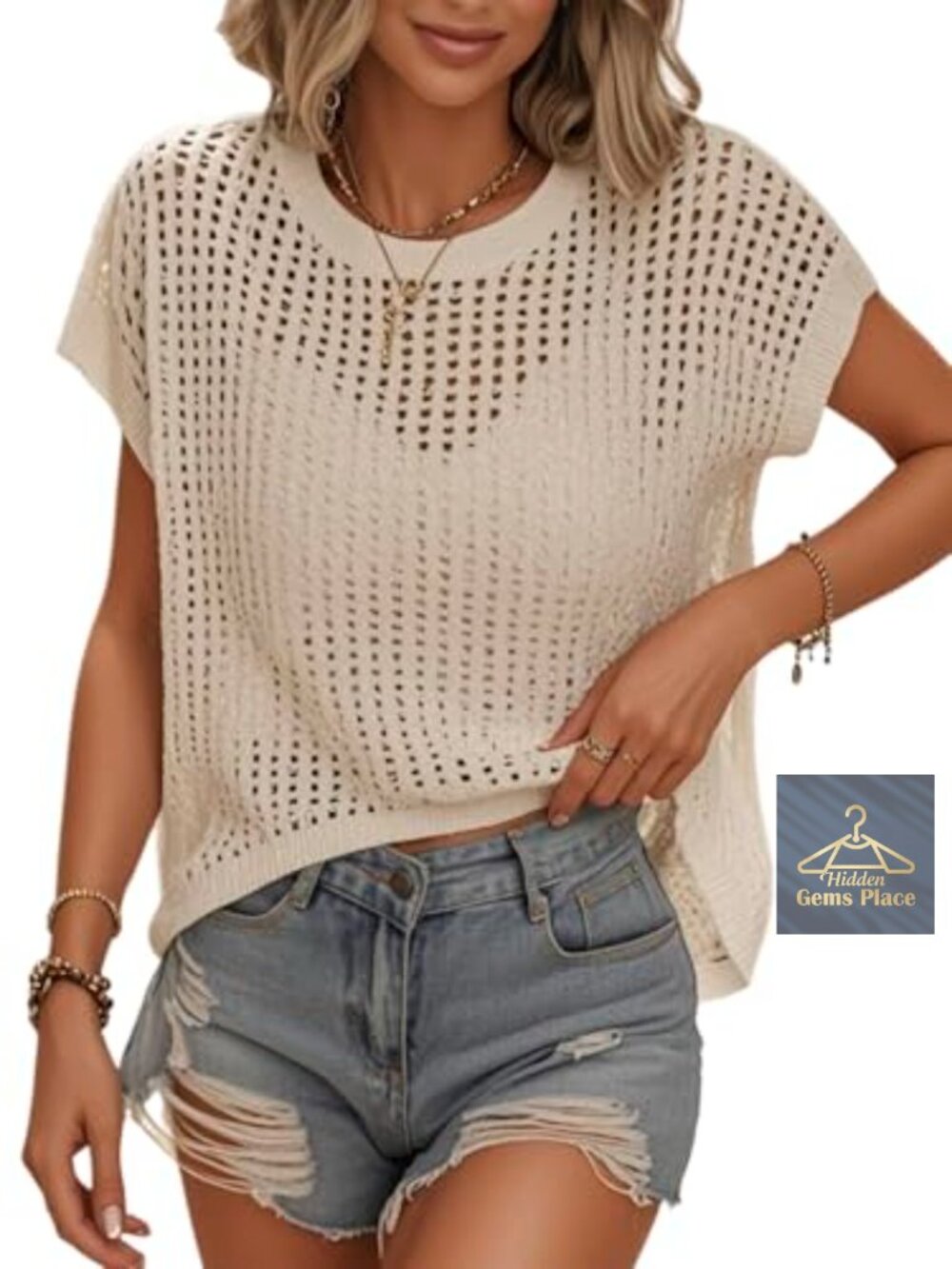 Crochet Hollow Out Cap Sleeve Cover Up Tank Top Sweater Vest